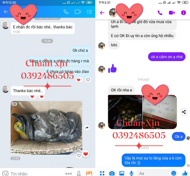 Để tăng sự tin tưởng, Đỗ Công Bá đã cung cấp nhiều hình ảnh giao dịch với khách hàng trước đó.