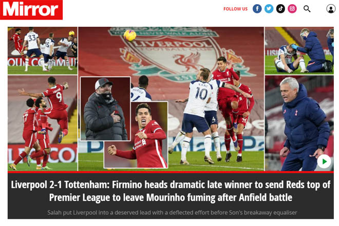 Truyền thông Anh ca ngợi bản lĩnh của Liverpool sau trận thắng nghẹt thở