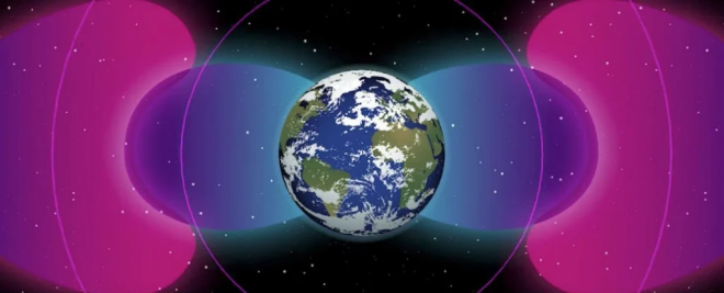 Cầu trúc mới (màu xanh) đang đẩy vành đai Van Allen (màu hồng) ra xa bề mặt Trái Đất - Ảnh đồ họa từ NASA