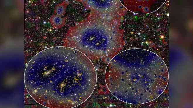 Hình ảnh ghi nhận vùng vũ trụ dày đặc vật chất dưới kính viễn vọng tia X, là một phần của mạng lưới khổng lồ vừa được quan sát - Ảnh: Astronomy &amp; Astrophysics