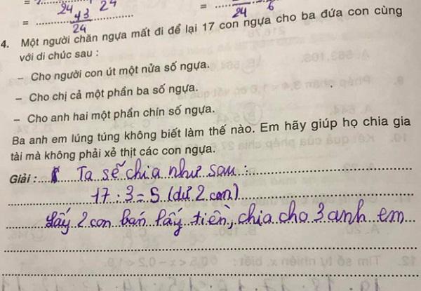 &#34;Chia đều 17 con ngựa cho 3 người?&#34;, đáp án của cậu bé tiểu học khiến cô giáo &#34;cười xỉu&#34; - 1