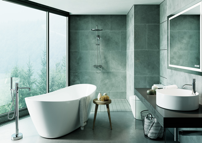 Với bộ sưu tập thiết bị vệ sinh bằng sứ cao cấp từ Häfele cùng thiết kế tường ốp đá tinh tế, phòng tắm chính là nơi thư giãn tuyệt vời, vừa công năng, vừa thẩm mỹ.