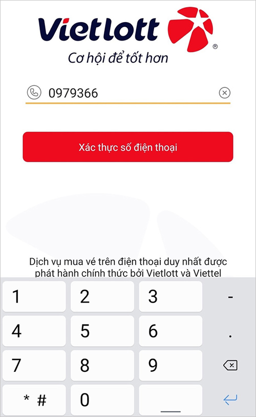 Xác thực số điện thoại dự thưởng xổ số Vietlott qua SMS.