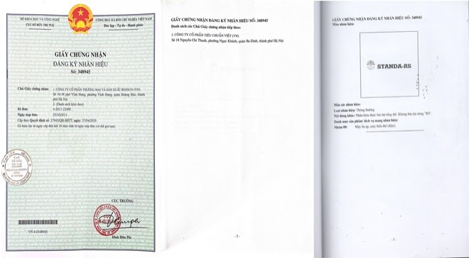 Ảnh giấy chứng nhận đăng ký nhãn hiệu STANDA- RS theo số 348945