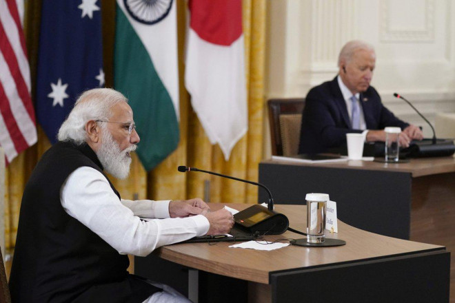 Thủ tướng Ấn Độ Narendra Modi phát biểu tại hội nghị thượng đỉnh Quad hôm 24-9. Ảnh: AP