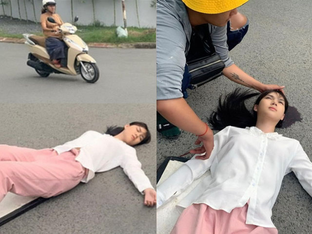 Phim - Sự thật bức ảnh Ngọc Trinh bị chảy máu, nằm bất tỉnh giữa đường