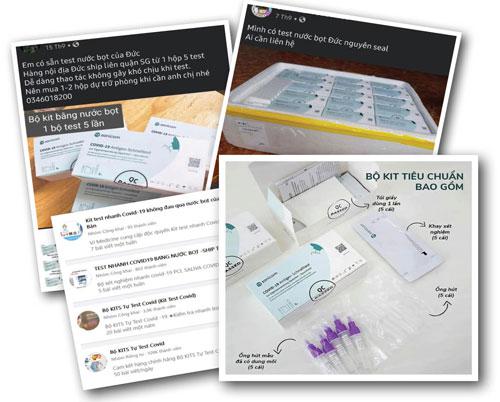 Các loại kit test nước bọt được rao bán trên mạng. (Ảnh chụp màn hình)