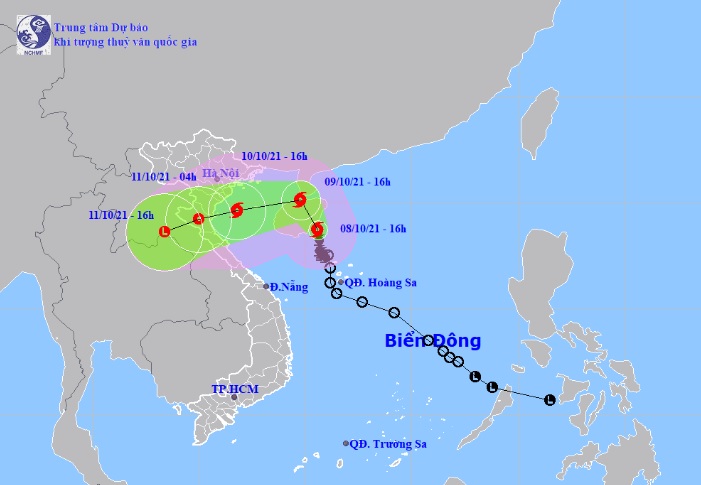 Vị trí và hướng di chuyển tiếp theo của bão số 7 Lionrock. Ảnh: Trung tâm Dự báo KTTVQG.