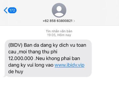 Tin nhắn mạo danh BIDV để lừa đảo