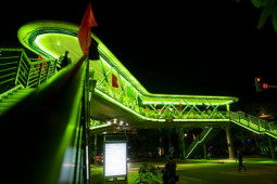 Tin tức trong ngày - Ngắm vẻ đẹp lung linh rực rỡ sắc màu về đêm của cây vượt bộ hành đẹp nhất Hà Nội