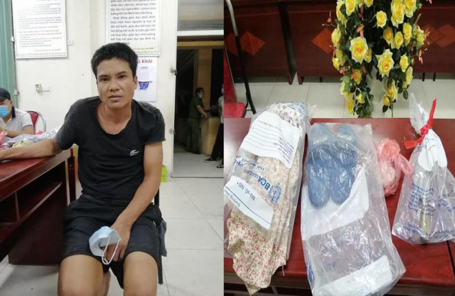 Trần Văn Tâm cùng tang vật vụ án. Ảnh: CA