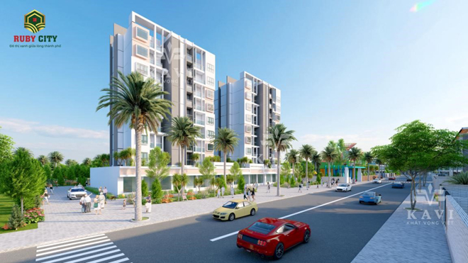 Hình phối cảnh chung cư cao tầng đầu tiên tại Bình Phước thuộc dự án Ruby City