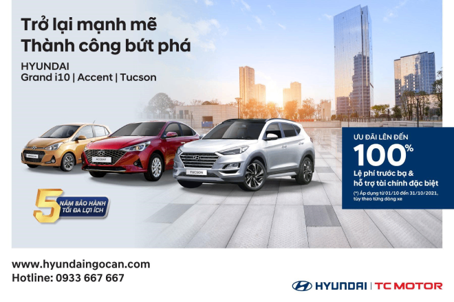 Ưu đãi lên tới 100% phí trước bạ khi mua xe Hyundai trong tháng 10 - 1