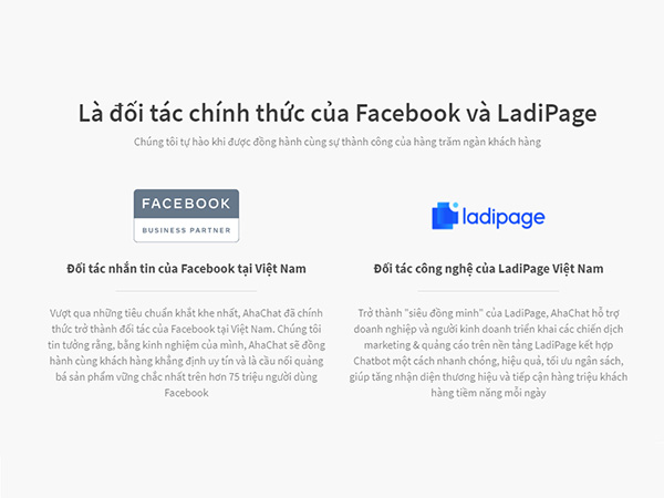 AhaChat hiện đang là đối tác uy tín của Facebook và LadiPage