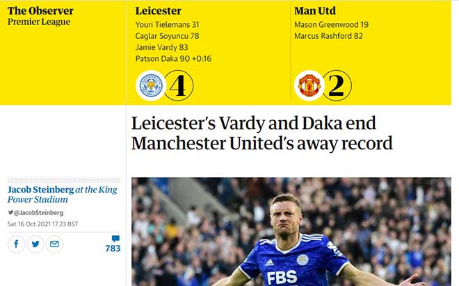 Jacob Steinberg của The Guardian cho rằng Leicester là một đội được dẫn dắt tốt hơn hẳn MU