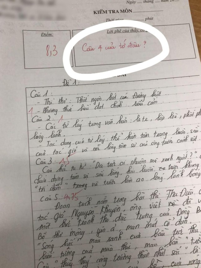 Học sinh làm bài kiểm tra thiếu 1 câu, nhìn sang lời phê của cô giáo lại quá đỗi dễ thương - 1