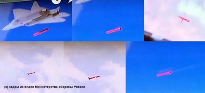 Để phát động cuộc tấn công từ khoảng
cách xa hơn vào mục tiêu cố định, người Nga có tên lửa hành trình
Kh-59MK2, đây là phiên bản hiện đại hóa từ tên lửa tầm trung Kh-59
Ovod. Su-57 đã thử nghiệm chúng với các phần tử Hồi giáo cực đoan
Syria vào tháng 5/2018.