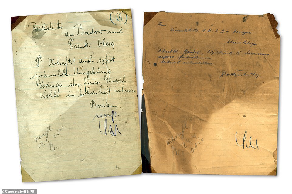 Hai bức điện ghi lại mệnh lệnh của Hitler từ trong hầm trú ẩn ảnh: Daily Mail)