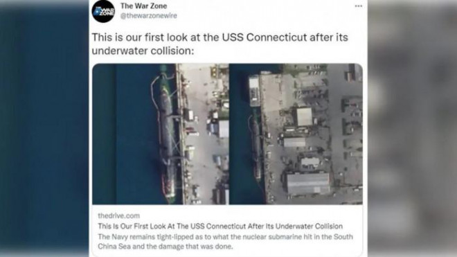 Tàu ngầm hạt nhân USS Connecticut của Mỹ xuất hiện tại cảng căn cứ sau sự cố ở Biển Đông.