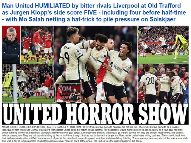 Bóng đá - MU thua đậm Liverpool: Báo Anh bàng hoàng, gọi "Quỷ đỏ" là con tàu Titanic