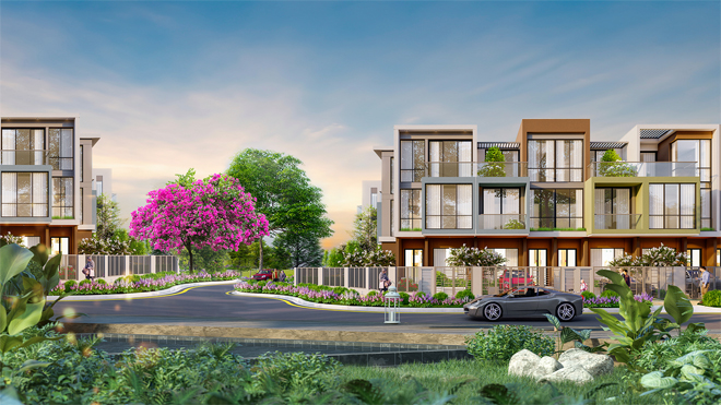 Nhà phố phong cách hiện đại với hình khối rõ ràng, đường nét mạnh mẽ thể hiện cá tính chủ nhân