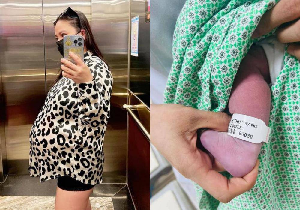 Lam Trang khi mang bầu ở những tháng cuối thai kỳ và hình ảnh "cô công chúa nhỏ" chào đời ngày 25/10 vừa qua