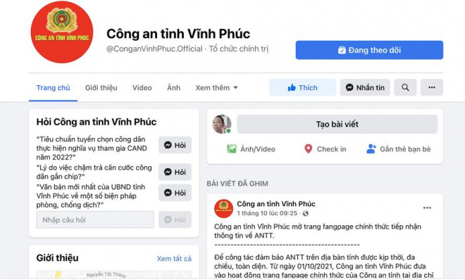 Trang Fanpage Công an tỉnh Vĩnh Phúc bị tấn công, đổi tên vào chiều 25/10.