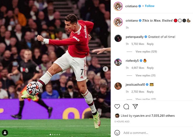 Ronaldo chia sẻ trên mạng xã hội