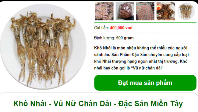 Trên chợ mạng và các sàn thương mại điện tử, khô nhái được bán với giá hơn 500.000 đồng/kg tùy loại và tùy kích thước
