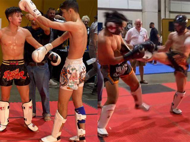 Thể thao - Con trai Cung Lê đấu võ sĩ cao to "gấp đôi", tung cú đá dọa đối thủ