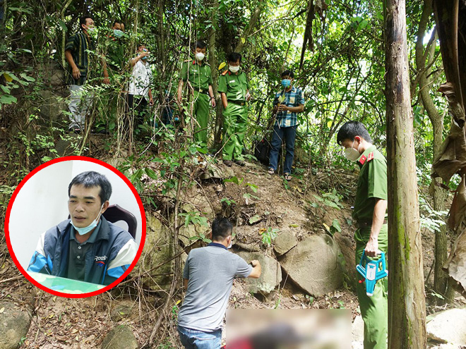 Trần Phước Tân (ảnh nhỏ) và hiện trường nơi bé V. bị sát hại