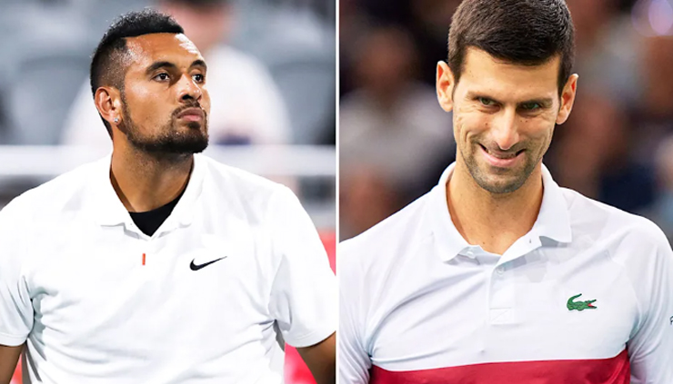 Kyrgios (trái) đứng ra bảo vệ quan điểm của Djokovic