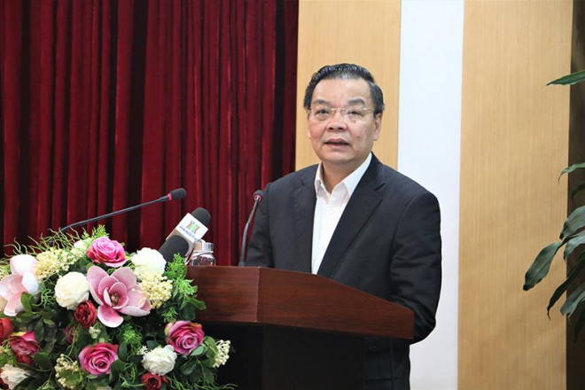 Chủ tịch UBND TP Hà Nội Chu Ngọc Anh tại buổi tiếp xúc cử tri - Ảnh: Thuỷ Tiên
