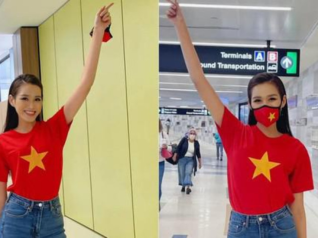 Thời trang - Đỗ Thị Hà diện áo cờ đỏ sao vàng nổi bật ở sân bay Mỹ, chuẩn bị nhập cuộc tại Miss World