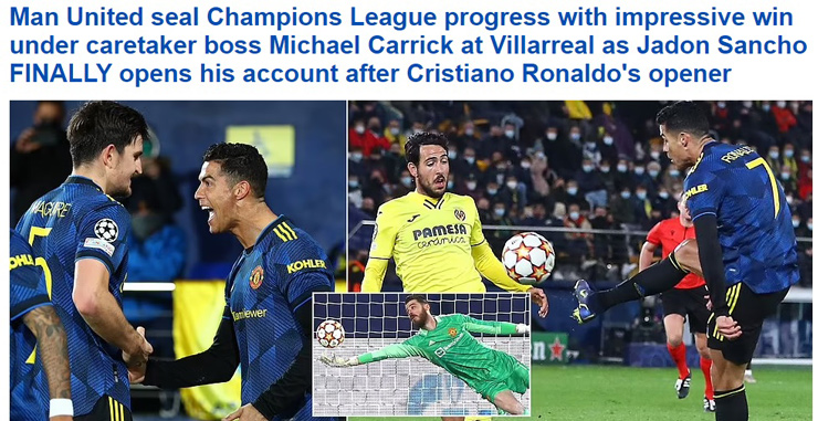 Tờ Daily Mail ấn tượng với Ronaldo, De Gea và Carrick