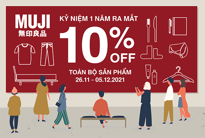 “Tuần Lễ MUJI” sẽ diễn ra từ ngày 26/11/2021 đến 05/12/2021, ưu đãi 10% cho tất cả sản phẩm tại 2 cửa hàng Parkson Lê Thánh Tôn (TP.HCM) và Vincom Center Metropolis (Hà Nội).