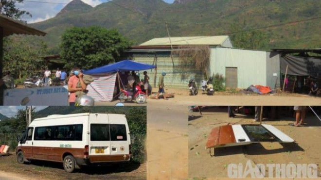 Toàn cảnh hiện trường vụ xe đưa đón học sinh 16 chỗ bị rơi cánh cửa làm 2 nữ sinh ở Sơn La thương vong.