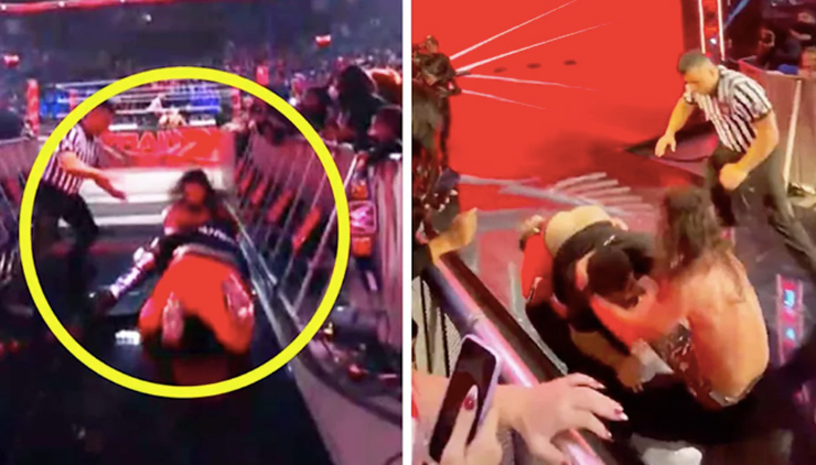 Người đàn ông nhảy xuống khu vực cấm đánh đô vật