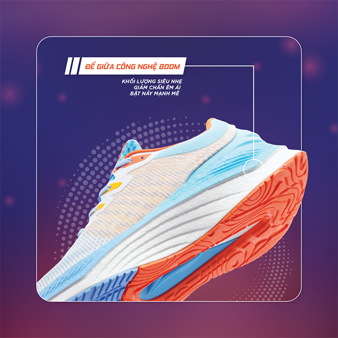 Công nghệ Boom phần đế giữa siêu nhẹ, giảm chấn êm ái