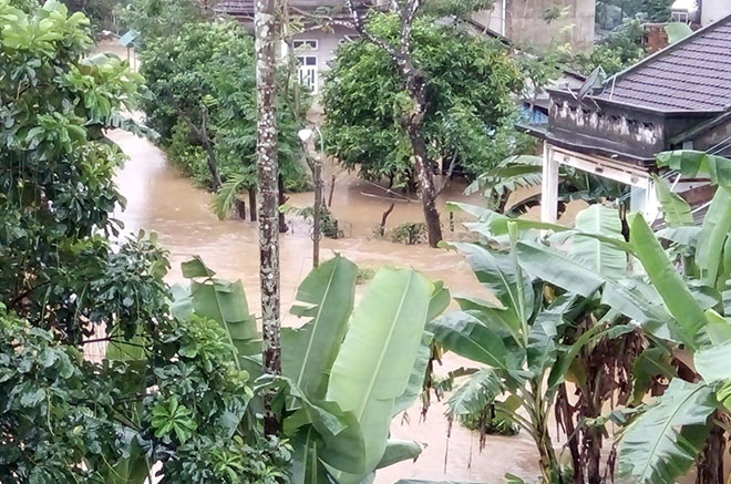 Mưa kéo dài trong 2 ngày qua khiến nhiều khu vực của huyện Hoài Ân bị ngập