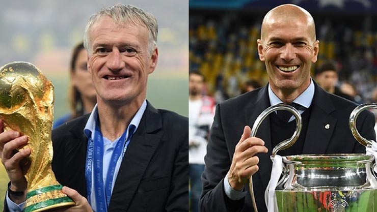 HLV Deschamps (trái) khiến Zidane lo lắng về chiếc ghế HLV ĐT Pháp