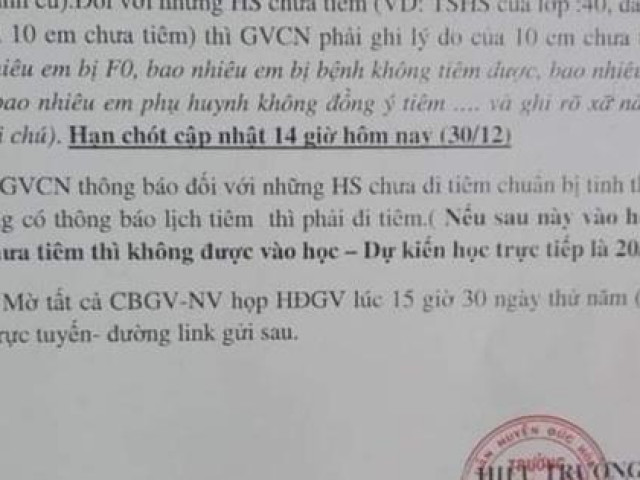 Giáo dục - du học - Thu hồi ngay thông báo học sinh chưa tiêm vắc-xin thì không được vào học trực tiếp