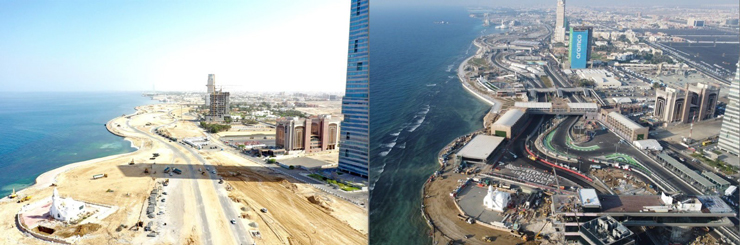 Jeddah Corniche Circuit trước và sau khi được hoàn thành