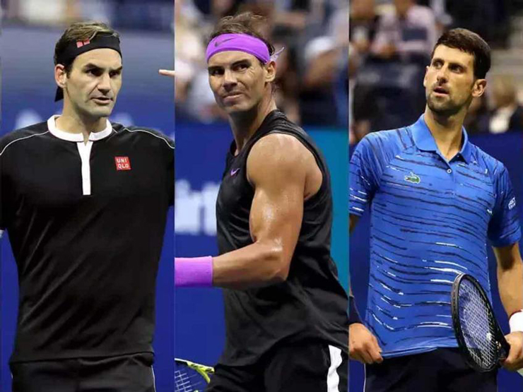 Djokovic (phải) đang chiếm lợi thế trong cuộc đua Grand Slam so với Federer (trái) và Nadal (giữa)