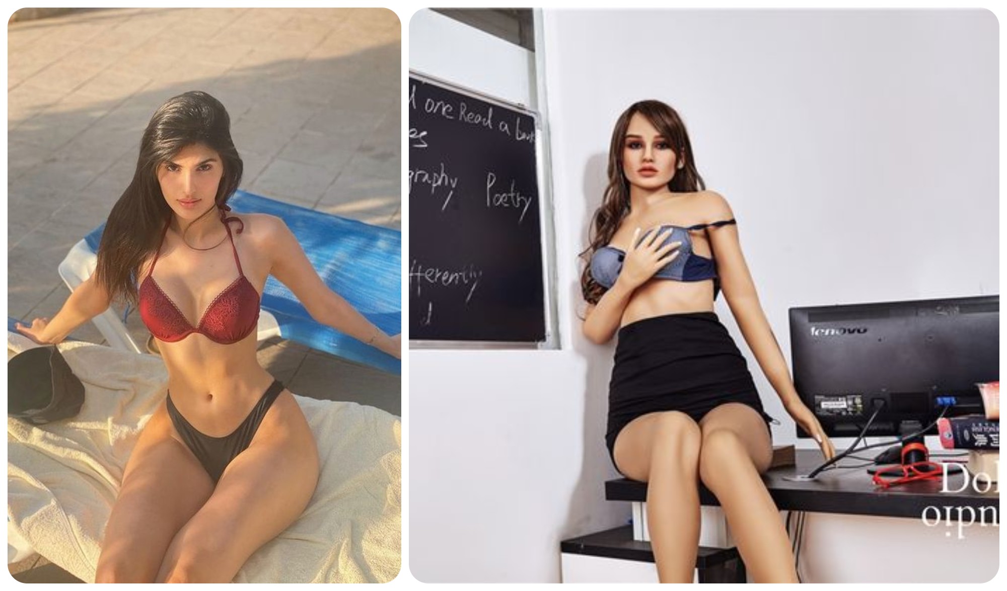 Búp bê tình dục (phải) có vẻ ngoài và biểu cảm gương mặt giống người mẫu Yael Cohen Aris (ảnh: Daily Star)