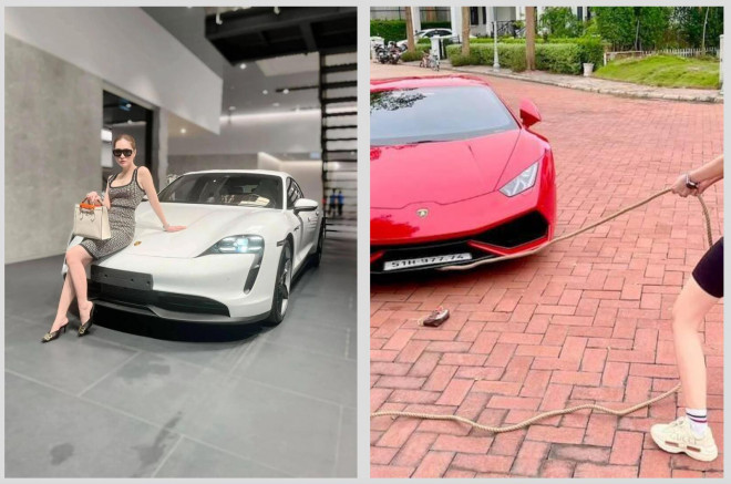 Cặp đôi Porsche Taycan và Lamborghini Huracn vợ chồng Đoàn Di Băng mới tậu cách đây không lâu. Ảnh: FBNV