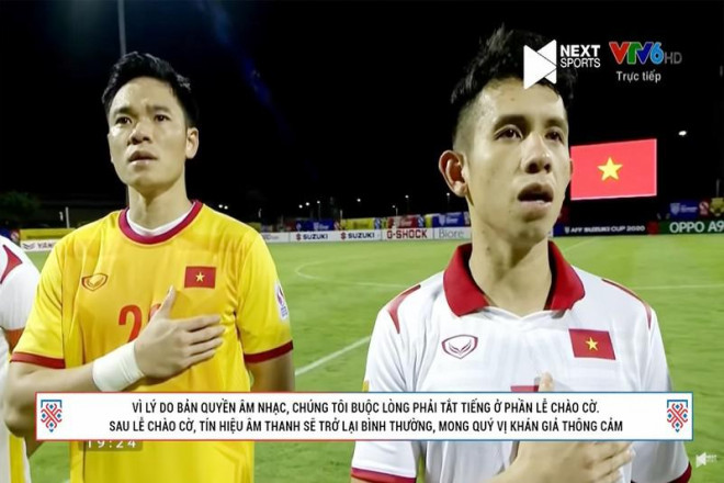 Thông báo được hiển thị trong phần hát Quốc ca của đội tuyển Việt Nam trên kênh YouTube của Next Sport. (Ảnh chụp màn hình)