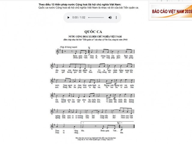 Tin tức trong ngày - Quốc ca Việt Nam đã có bản chuẩn trên mạng internet toàn cầu