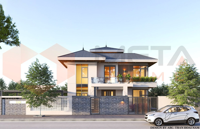 Biệt thự sân vườn phong cách mái nhật hiện đại