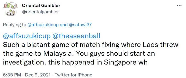 Lời tố cáo dàn xếp tỷ số trên Twitter